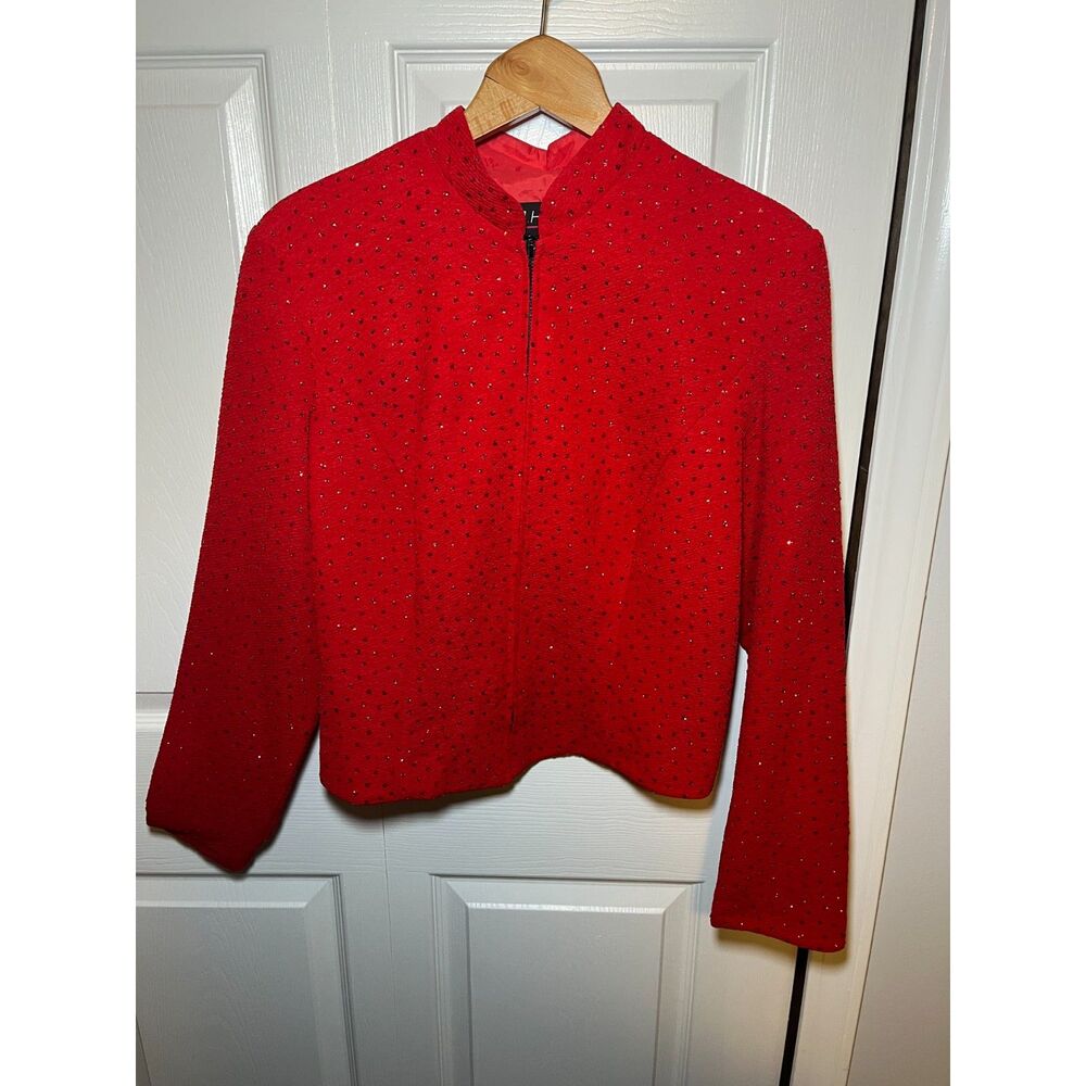 MHM Melissa Harper Red Rhinestone Embellished Jacket Blazer Womens Size 12